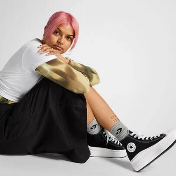 NEW CONVERSE Chuck Taylor All Star HIGH TOP Move Platform BLACK SNEAKERS Sz 8 - Picture 3 of 11